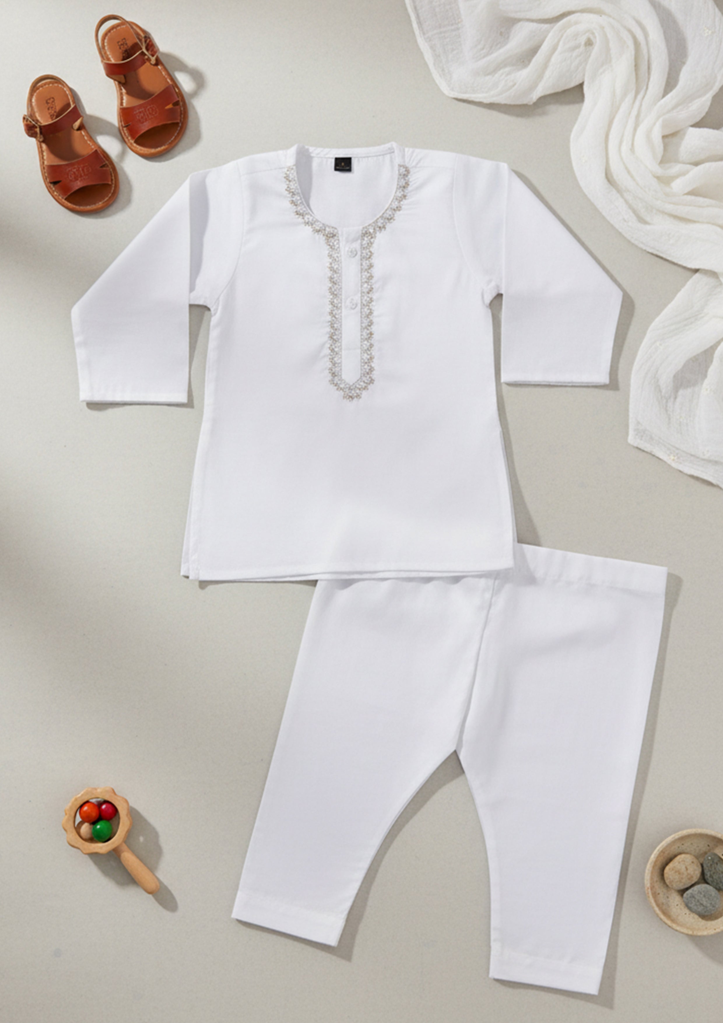 Baby boy white shalwar suit with classic design